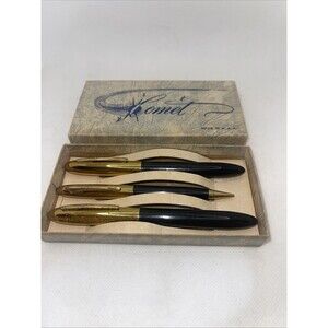 Vintage Comet Fountain Pen 14kt gold Fine nib, Pencil & Pen Set in Box